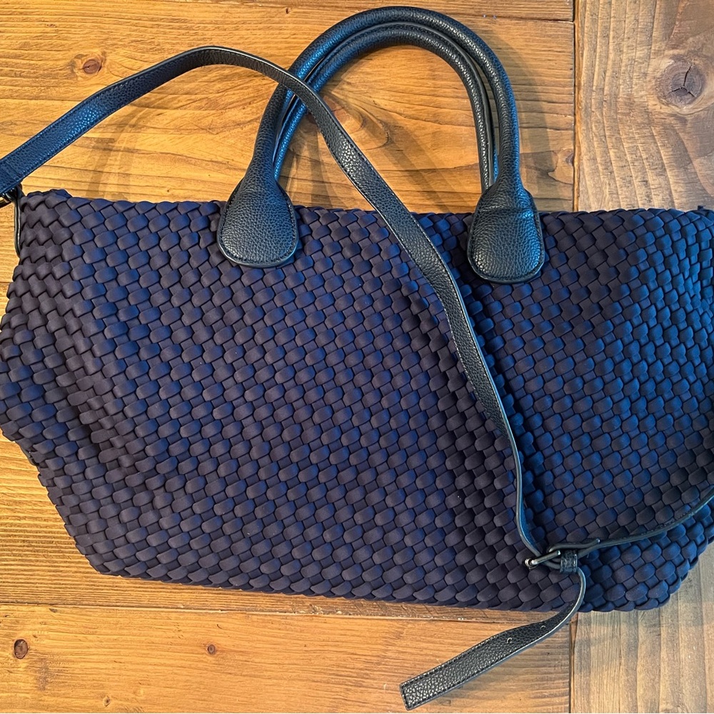 Naghedi Navy Woven Transit Zip Tote Large